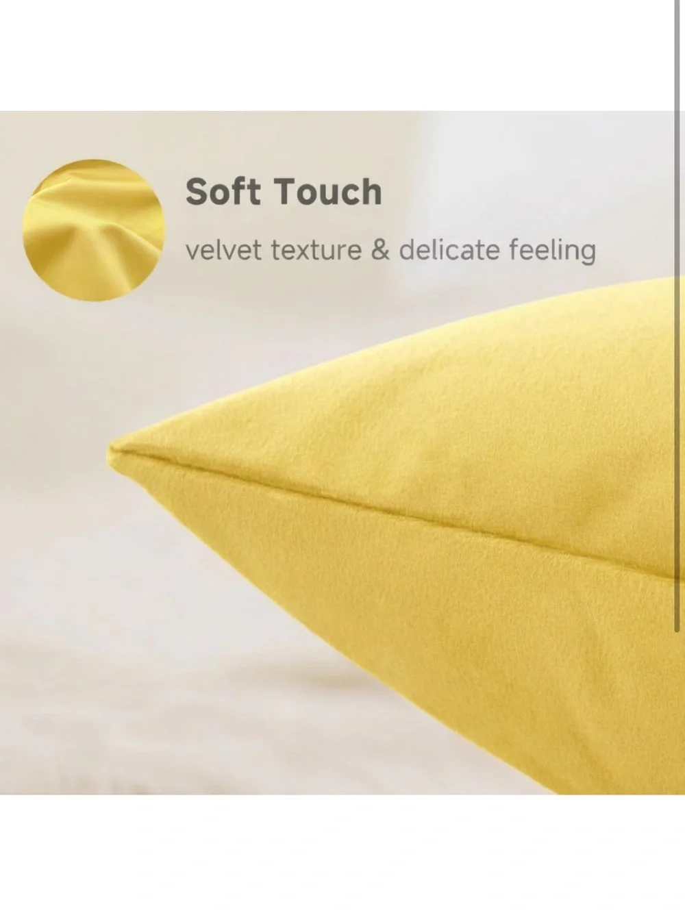 Yellow Velvet Pillow Covers 22x22 Inch Set Of 2, Soft Solid Decorative Square